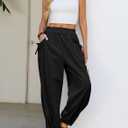 Dokotoo Women Linen Wide Leg Pants Casual Elastic Waist Lounge Palazzo Harem Pants with Pockets M