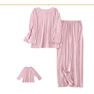 Long-Sleeved Pajamas,Tear Away Bedridden Clothes,Suitable for Postoperative Care,Pink