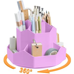 Pencil Pen Holder for Desk,9 Slots 360 Degree Rotating Desk Organizers,Desktop Storage Stationery Supplies Organizer, Cute Pencil Cup Pot For Office, School, Home(Purple)