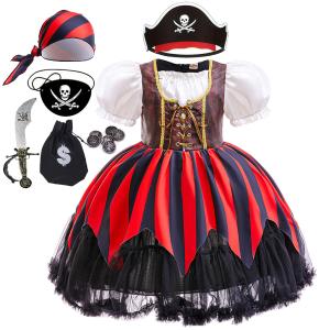 Girls Pirate Costume Kids Halloween Buccaneer Dress Up Cosplay Party Outfits with Accessories Size 7