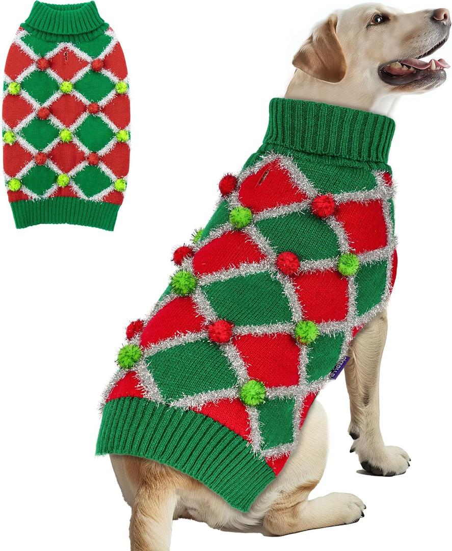 cyeollo Dog Christmas Sweater, Turtleneck Dog Sweaters for Medium Large Dogs Girl Dogs Clothes Xmas Knitted Pullover Doggie Sweater Holiday Outfit, Green, XX-Large