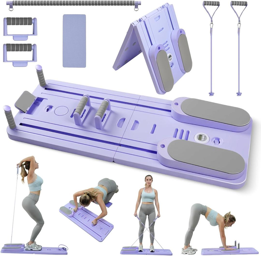 Pilates Board-Pilates Reformer Set 6 in 1 Multifunctional Abdominal Pilates Board for Home Workout Equipment, Foldable Pilates Portable Reformer Machine, Ab Board Trainer for Women (purple)