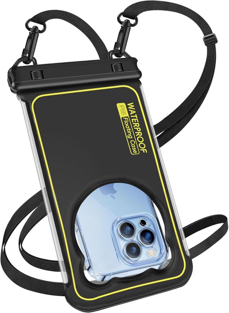 Waterproof Phone Pouch Floating, IP68 Waterproof Phone Case Dry Bag for iPhone 16 Pro Max 15 14 13 S25 - Beach Cruise Ship Travel Essentials - Underwater Screen Touchable, Up to 6.8'' Black