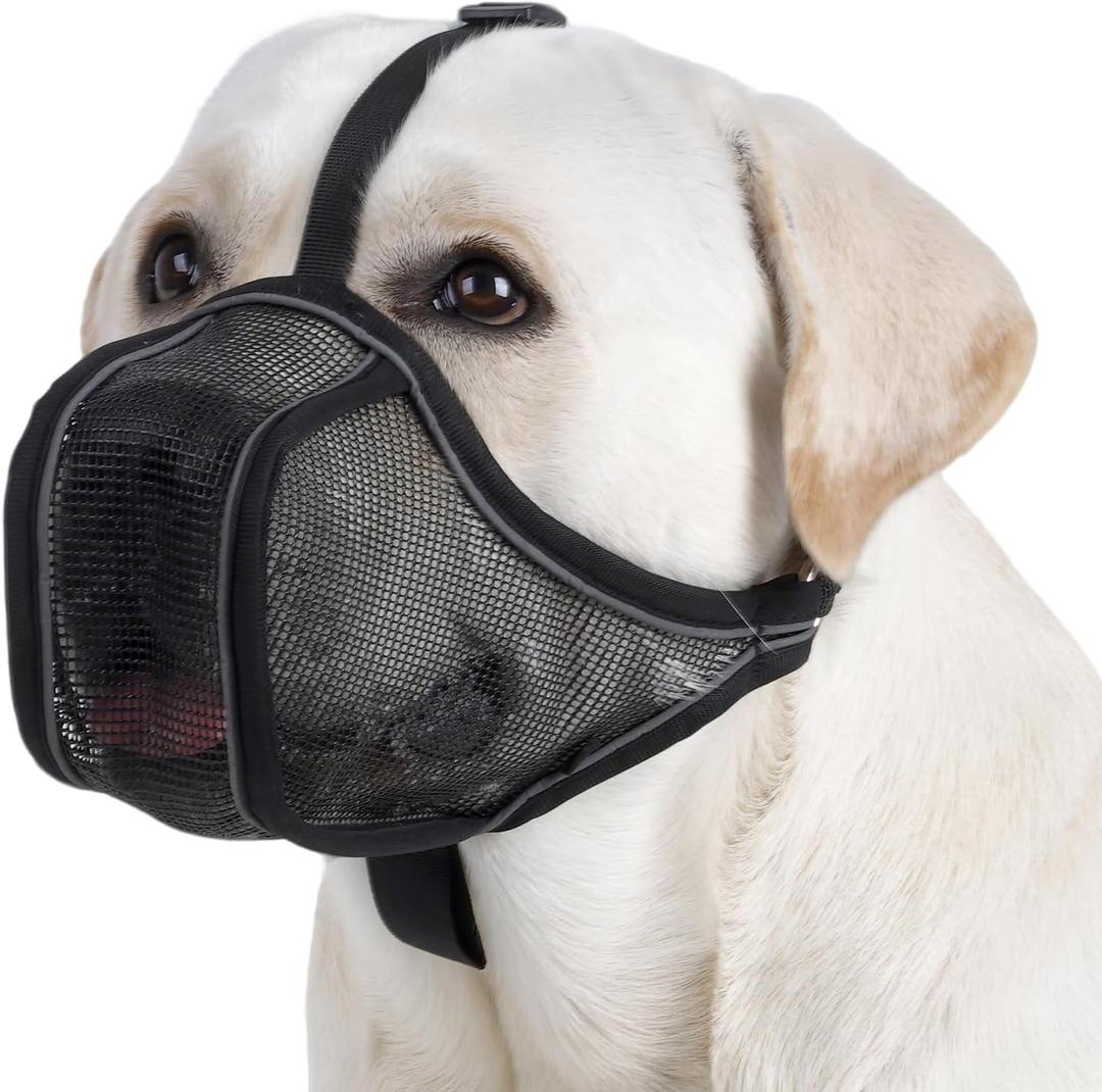 Mayerzon Dog Muzzle to Prevent Biting Scavenging Chewing, Soft Mesh Puppy Muzzles for Small Medium Sized Dogs, Breathable Reflective Adjustable Mouth Guard for Grooming Walking Training (S, Black)