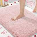 Yimobra Bathroom Rugs Non Slip Washable 36x24, Ultra Soft and Water Absorbent Bath Mats, Plush Fluffy Shower Mat Outside, Luxury Microfiber Thick Matts for Bathroom Floor/Tub, Light Pink and White