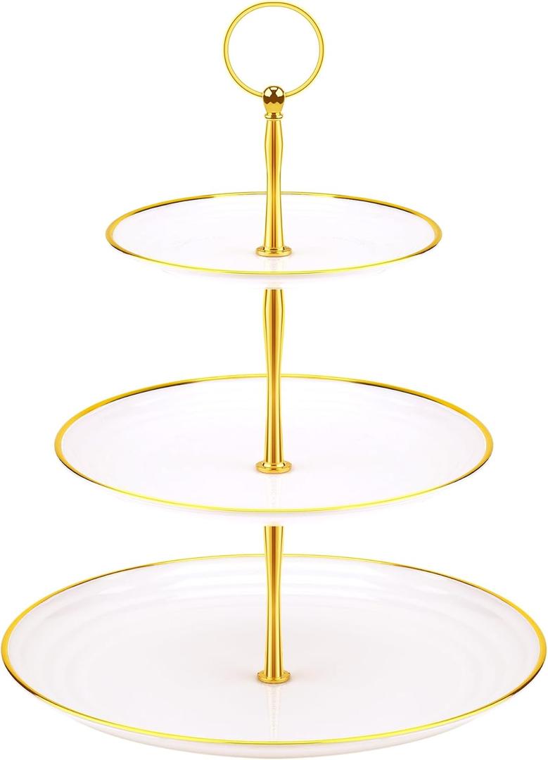 PinCute Cupcake Stand Holder - 3 Tier Cup Cake Dessert Tower, Plastic Tiered Serving Tray&Metal Rod for Birthday Party, Baby Shower and More (White)