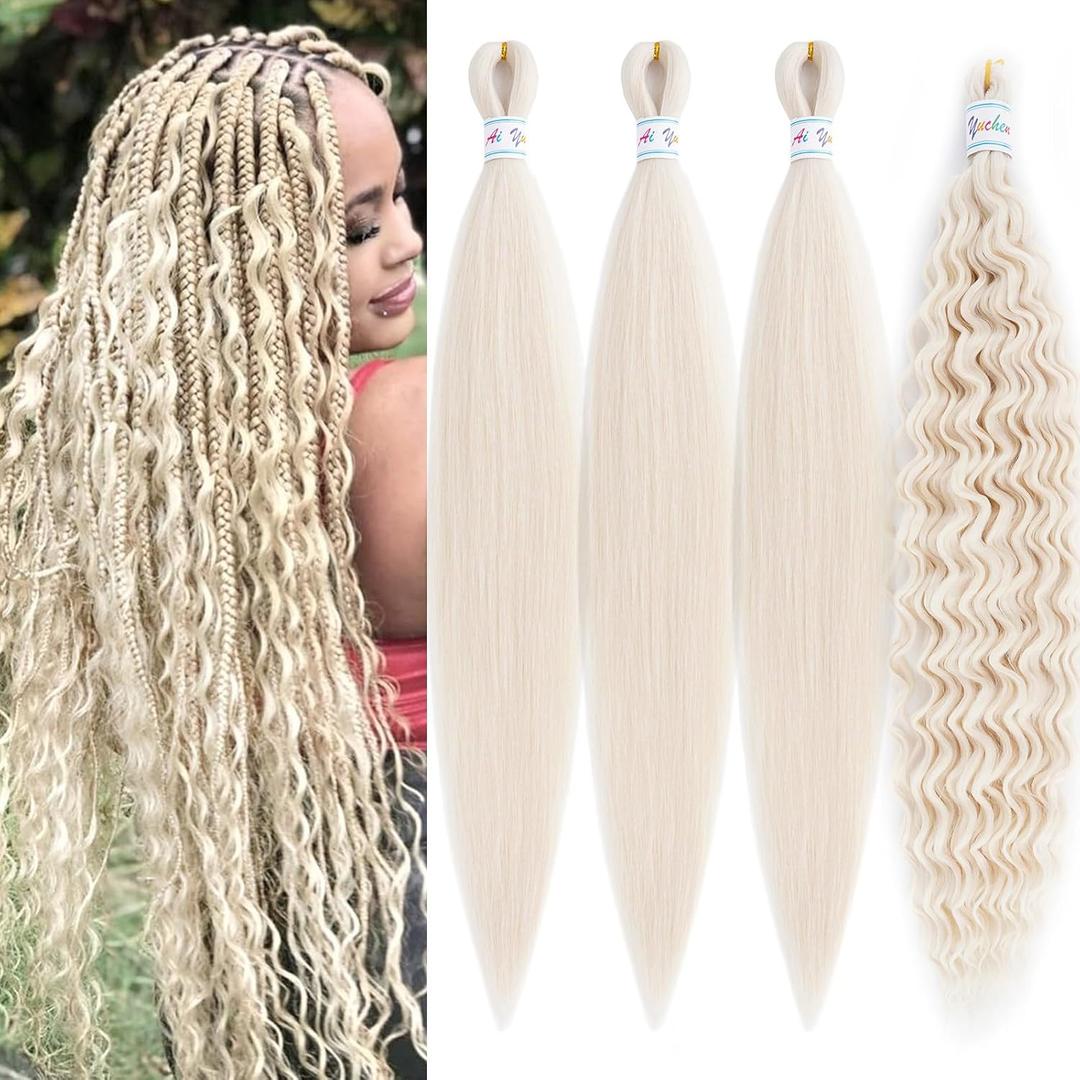 613 Blonde Braiding Hair Pre Stretched with Boho Curls 26 inch Deep Ocean Wave Crochet Hair Curly Wavy Braiding Hair for Bohemian Boho Braids Synthetic Extensions 4 Packs