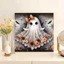 JFYHAB Halloween Diamond Art Kits for Adults-Ghosts Diamond Art Kits for Adults, 5D Diamond Art of Bat and FlowerDIY Full Drill Diamond Painting Gem Art and Crafts,Home Wall Decor 12x12 Inch