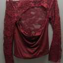 Xuiqx Women's Lace Long Sleeve Going Out Top Sexy Y2K Cut Out Double Lined Slim Night Out Club Party Tops (Burgundy X-Large)