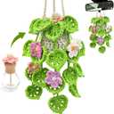 Crochet Car Air Freshener, 15ml Empty Refillable Oil Diffuser Bottle with Hanging Crochet Flowers Plant for Car Rearview Mirror Decor Air Freshener Diffuser for Home, and Office Decor(Flowers)