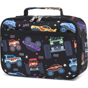 CAMTOP Lunch Box Kids Boys Insulated Lunch Cooler Bag Reusable Lunch Tote Kit for School Travel (Black Monst Truck)