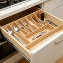 Silverware Drawer Organizer - Trim-to-Fit with Adjustable Dividers for Kitchen Utensil Storage, Beech Wood Frame with 11 Sizes (12.63" W x 22" D)