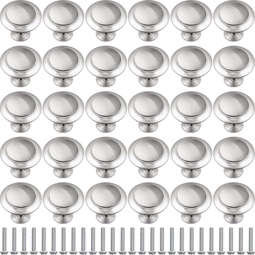 Ripeng 30 Pieces Round Ringed Kitchen Cabinet Pulls Kitchen Drawer Pull Cabinet Door Knob Drawer Handles Hardware Cupboard Handles with Screws for Dresser (Silver,1.2 Inch)