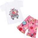 Toddler Girls Back to School Pencil Outfits Set Ruffle T-Shirt Dress and Pants Outfit Set 3-8Years (White, L)