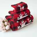 Marina Decoration Christmas Premium Luxury Decor Ultra Soft 100% Cotton Embroidered Bathroom Modern 3 Piece Towel Set, Red Black Plaid Snowman and Deer Pattern