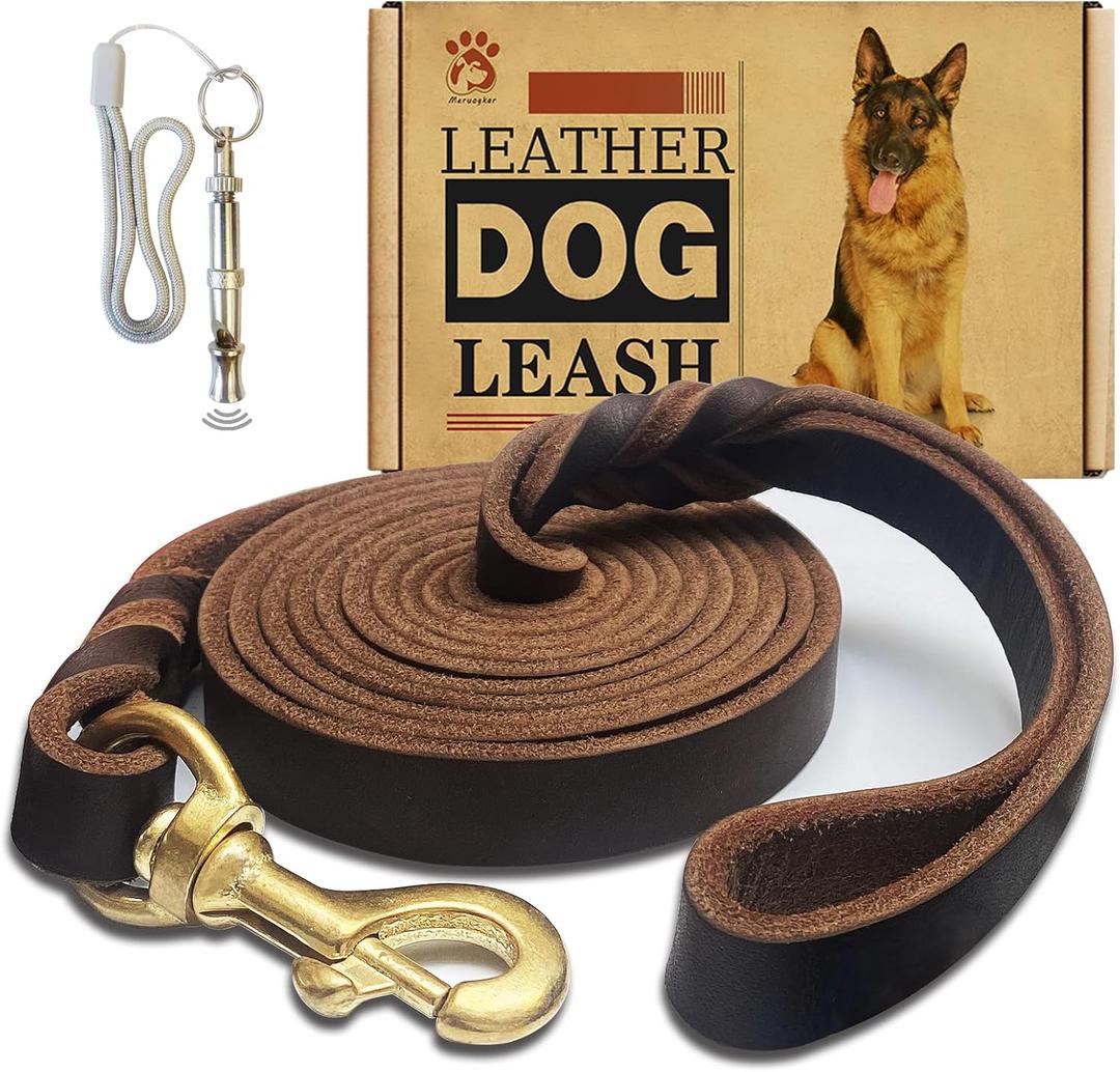Leather Dog Leash 8ft x 3/4 inch,Strong Heavy Duty Genuine Leather Braided Dog Training Leash, Soft and Comfortable for Large Dogs, Medium Small Dogs (Brown, 8FT*3/4in)