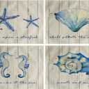 4Pack Vintage Sea Placemats Wood Grain Starfish Hippocampus Seashells Ocean Theme Table Mats Waterproof Heat Resistant Washable Non-Slip Place Mats for Dinner Room Kitchen Decor Table 1216 (Beige)