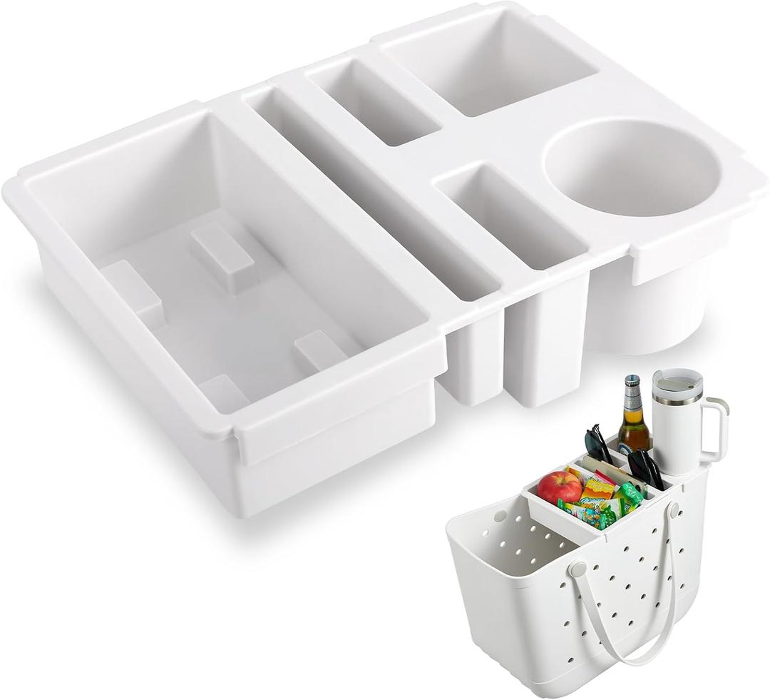 Top Cup Holder Tray for Bogg Bag Large, Waterproof ABS Drink Holder Fit for Stanley Cup - Organizer & Topper Tray Accessories for Bogg Bag (White)