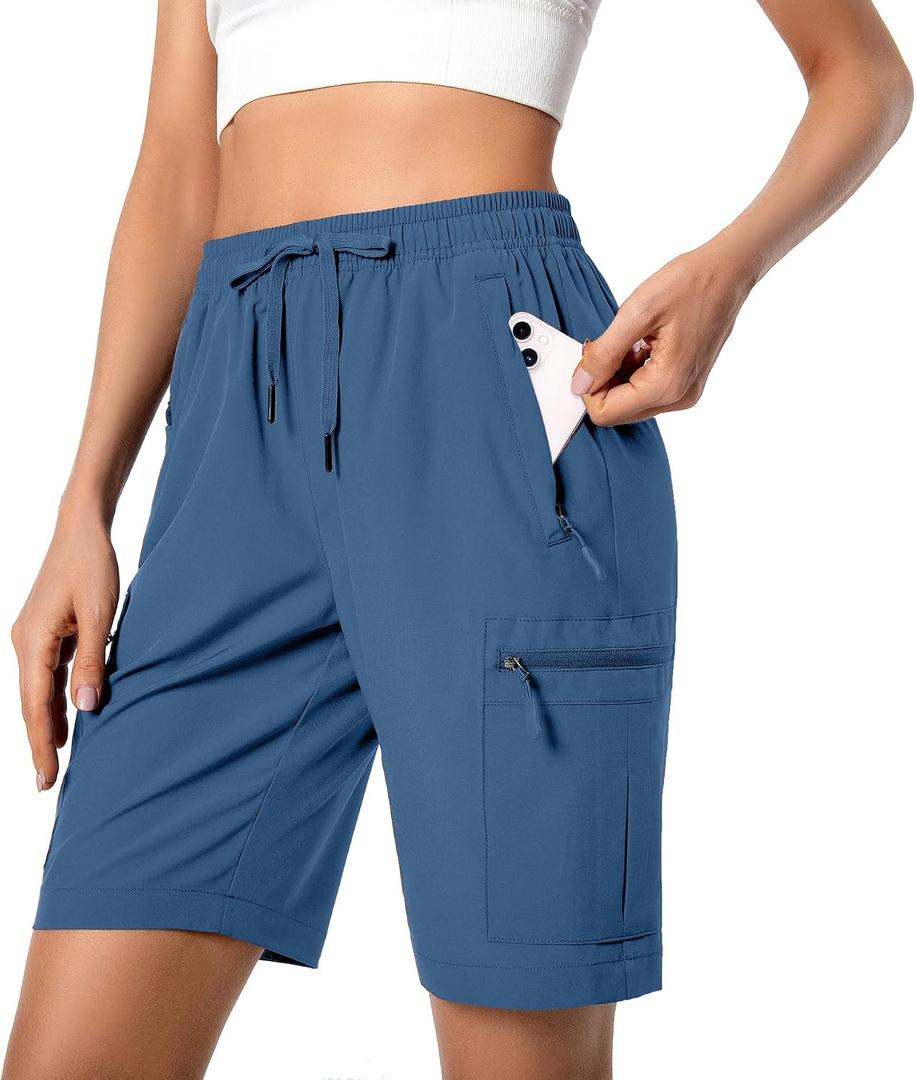 Hugut Women's Lightweight Hiking Cargo Shorts Quick Dry Athletic Shorts Camping Travel Golf Zipper Pockets Water Resistant, 2XL