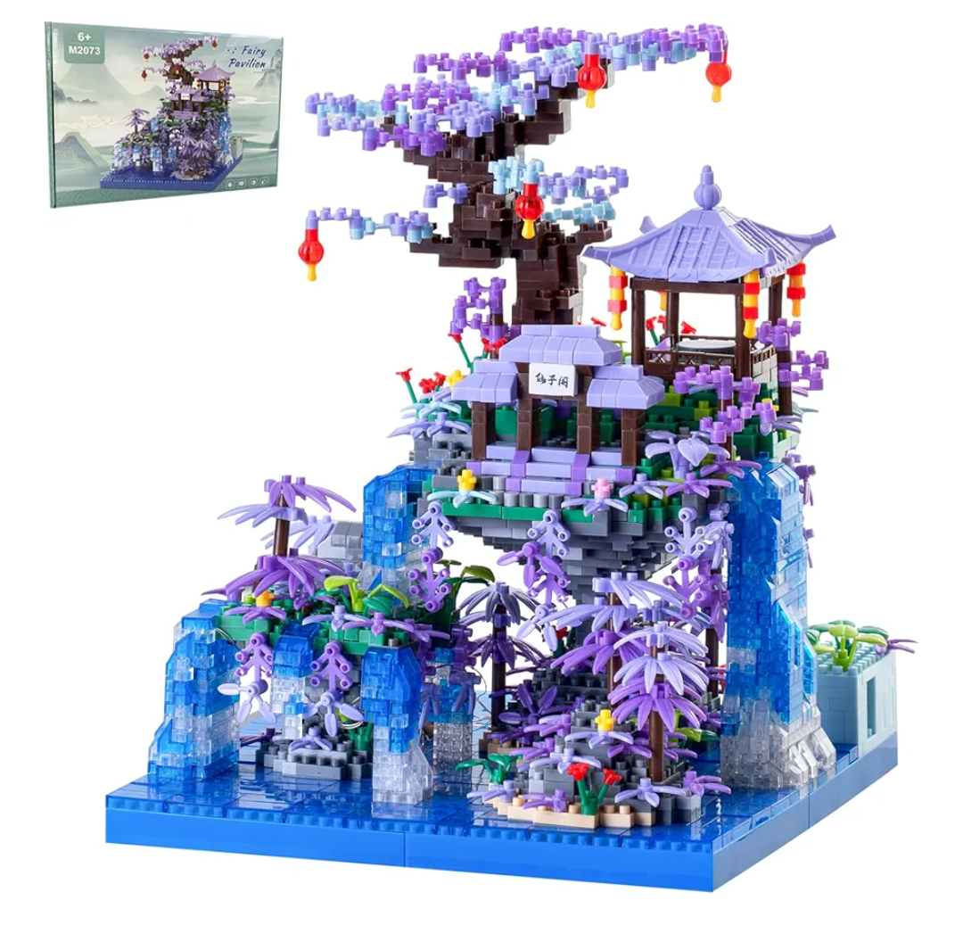 Cherry Blossom Tree House Micro Building Blocks Set,Peach Blossom Pond Flowers Bricks Architecture Kit with LED Light Gifts for Adults and Kids（2500+Pieces）