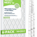 Future Way 14x20x1 Air Filters, 6-pack with Reusable Frame, MERV 13, MPR 1900 AC Furnace Filters, Space Saving &Cost-effective