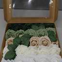 D-Seven Artificial Flowers 25pcs Forest Green & Tawny Beige Ombre Color Foam Roses with Stems for DIY Wedding Bouquets Bridal Shower Table Centerpieces Party Decor