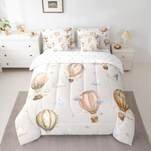 Hot Air Balloon Comforter Set,Cloud Starry Sky Cartoon Balloons Bedding Set for Boys Girls, comforter(64"x86) and 1 pillowcase(20"x30")