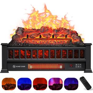 Riseon Electric Fireplace Logs Inserts Heater 20-Inch, Remote Controller Fireplace Heater, Adjustable Flame Colors, Realistic Fake firewood Flame, Overheat Protection, Timer, Thermostat, 1500W Black