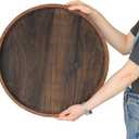 Extra Large Round Ottoman Table Tray Round-20 - Rustic Wooden Serving Tray for Farmhouse Decorative Oversized Coffee Table Trays Living Room Kitchen Counter Breakfast Brown
