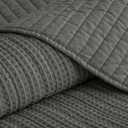 PHF 100% Washed Cotton Waffle Quilt Set Queen Size(90"x90")-Lightweight with Striped Channel, Cozy Quilted Bedspread Set, Home Decor, 1 Soft Coverlet with 2 Matching Shams, Charcoal Grey