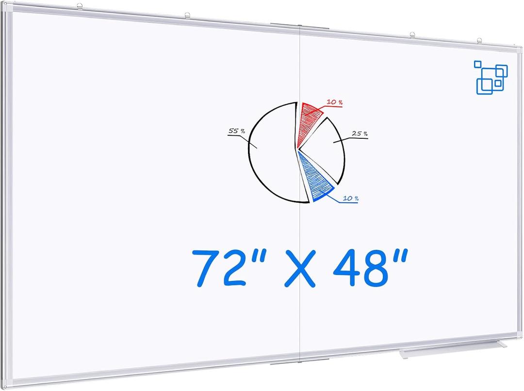 Large Whiteboard for Wall 72"X48", White Board Dry Erase 6ft x 4ft Magnetic Whiteboard Foldable Wall-Mounted Aluminum Frame Marker Board with a Long Pen Tray for School, Classroom, Office & Home (7248" Silver)
