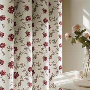 Beauoop Floral 100% Blackout Curtains 84 Inches Long 2 Panels for Bedroom Living Room Red Brown on Beige Vintage Rose Flower Patterned Room Darkening Thermal Soundproof Grommet Window Drapes, 52 x 84