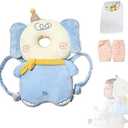 Baby Head Protector Backpack, Adjustable Baby Head Protection Backpack with Baby Knee Pads for Walking & Crawling, Soft, Breathable and Wearing Safety Baby Head Protector - Blue Elephant
