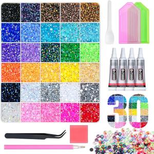 40000 Pcs Resin Jelly Rhinestones Bedazzling Kit, Include 30 Colors 3mm Flatback Gems 4Pcs 10ml B7000 Jewelry Glue & Tools, Bedazzler Kit with Rhinestones