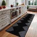 Seavish Black Runner Rug 2x6 Kitchen Runner Rugs Non Skid Washable Low Pile Thin Rugs for Entryway Indoor Bohemian Stripe Hallway Runner Rug Non Shedding Boho Floor Carpet Runner for Bedroom Laundry