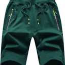 QPNGRP Men's Zipper Pockets Elastic Stretch Waist Workout Casual Shorts (Green)
