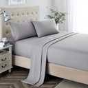 Lanest Housing King Sheet Set, 2400 Thread Count Soft Deep Pocket Microfiber Sheets, 4 Pieces Light Grey Bedding Sheets & Pillowcases