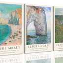 IBHJSART Framed Monet Wall Art,Claude Monet Coastal Beach Prints Wall Art,Set of 3 Vintage Famous Oil Painting Artwork Pictures Lmpressionism Nature Landscape Farmhouse Decor Livingroom Bedroom Office (12"x16")