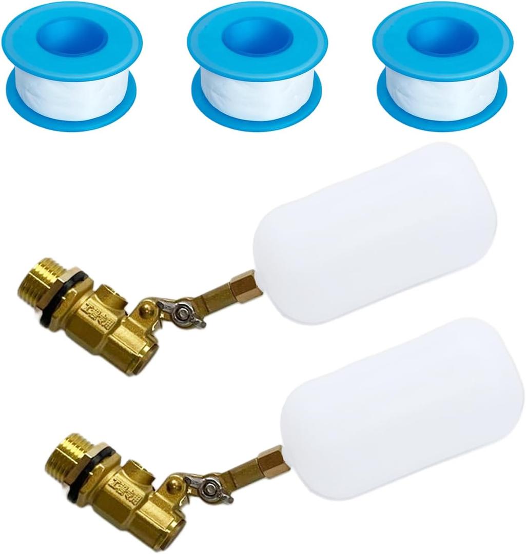 2-Pack Brass Water Float Valve with Adjustable Arm, 1/2 Inch, with 3 Waterproof Tape Accessories - Ideal for Fountains, Pools, Aquariums, Troughs, Tanks, Ponds - Automatic Water Level Control