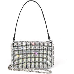 Bling Bling Crystals Evening Clutch Bag for Women Girls Sparkling Crossbody Bag Wedding Prom Party Club Purses Handbags (White&colorful Diamonds)