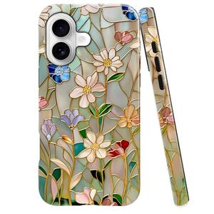 TnXee Case Compatible with iPhone 17,Fall Prevention Bright Hybrid 2-Layer Hard Shell Phone Case for Girls Boys,Stained Glass Bloom Flower