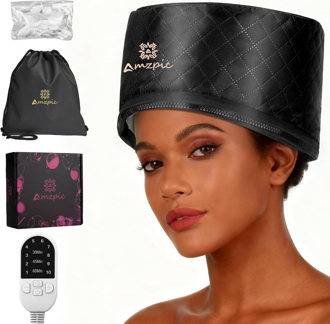 Thermal Heat Cap for Deep Conditioning - Electric Steamer Cap with 10-Level Temperature Control, Fast Heating for Natural & Afro Hair Care at Home
