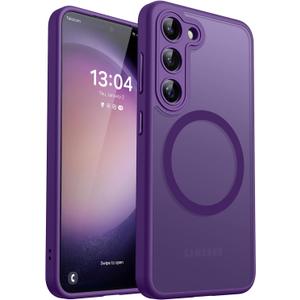 CANSHN Designed for Samsung Galaxy S23 Case, Full Camera Protection, Compatible with MagSafe, Translucent Matte Shockproof Protective Phone Cover 6.1 Inch - Deep Purple