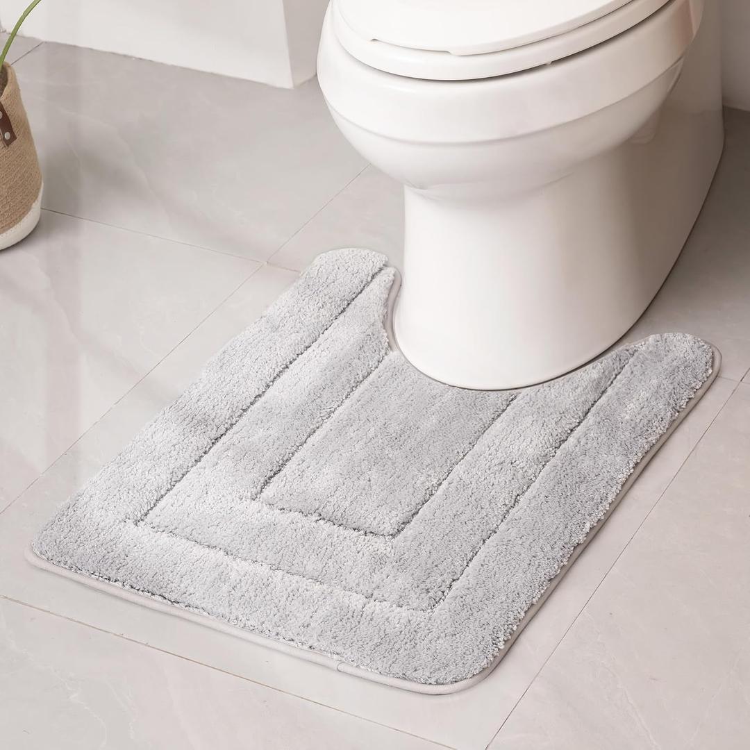 GRANNY SAYS Bathroom Toilet Rugs U Shaped, Bath Mats for Bath, Bathroom Rugs Non Slip Washable, Absorbent Microfiber Toilet Mat, Soft Plush Shaggy Bath Carpet, 20" x 24", Gray 