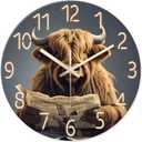 XNM Western Highland Cow Clock for Living Room Glass Large Wall Clocks Battery Operated 16 Inch Funny Animal Brown Wall Clock Silent