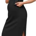 OUGES Womens 2026 Summer Maternity Nursing Dress Split Midi Sleeveless Breastfeeding Dress Scoop Neck Pregnancy Clothes (Large, Black)