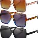 3 Pairs Oversized Square Sunglasses for Women Big Large Wide Vintage Shades for Men Unisex (Black, Mixed Color, Champagne With Brown)