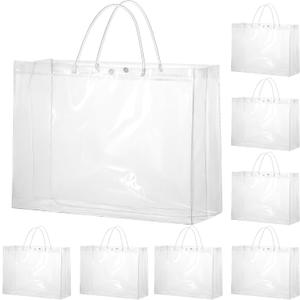 woric 30 Pack Large Clear Gift Bags with Handle, 16"X6"x12" Large Plastic Bag Shopping Bags for Small Business Gifts Mother's Day Wedding Party Favors