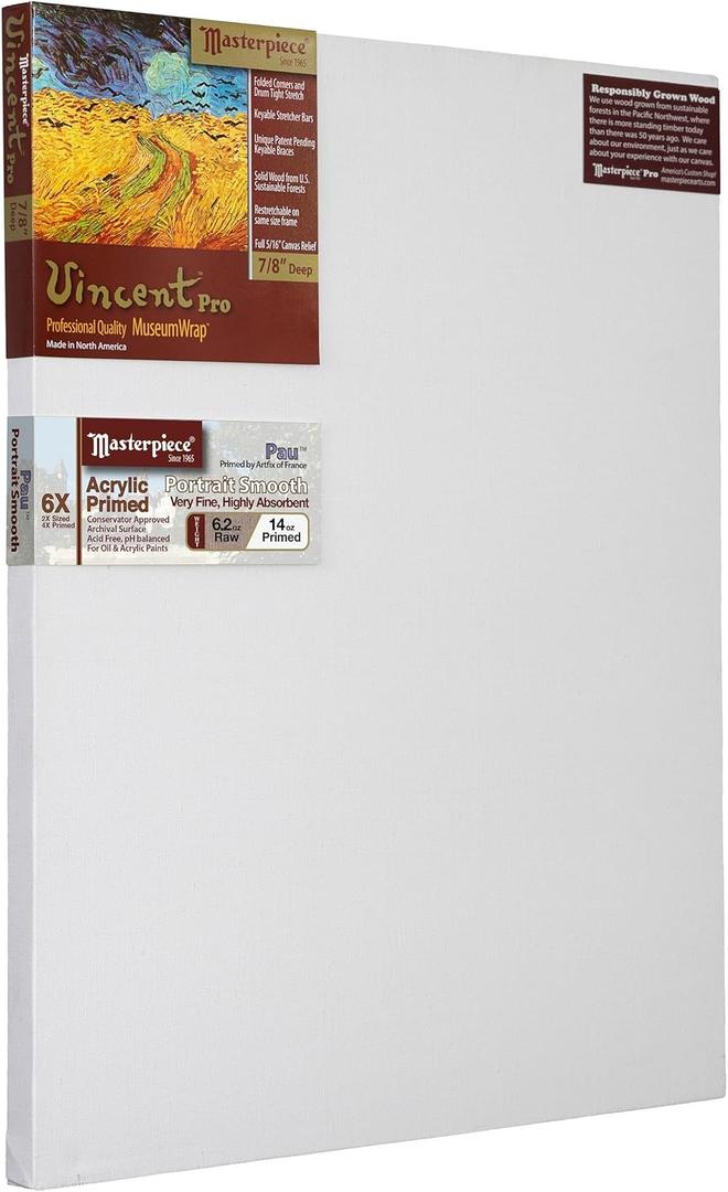 MASTERPIECE Z1VC-1738 Vincent Pro 7/8" Deep Carmel Portrait Smooth 10.3 oz Cotton Stretched Canvas 17" x 38" White