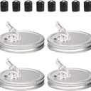 4 pack Wide Mouth Pour Spout id for Mason jar,Free flow pour spout for wide Mouth Mason Jar 3.4 in, Perfect for any Liquid, Leak-Airtight Leak Proof 